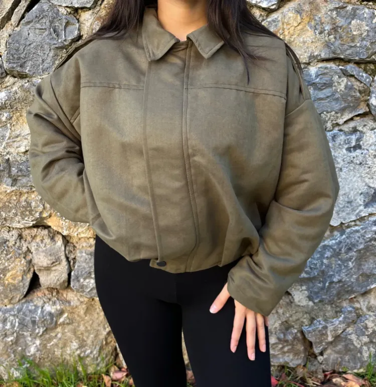 Süet Bomber Ceket - HAKİ