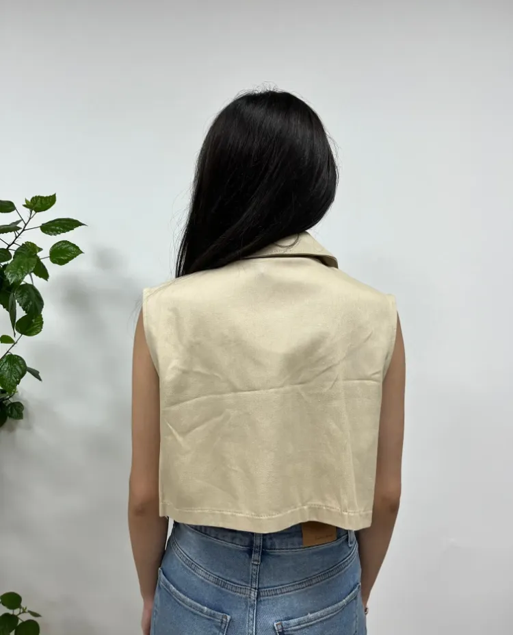 Cepli Crop Yelek - BEJ