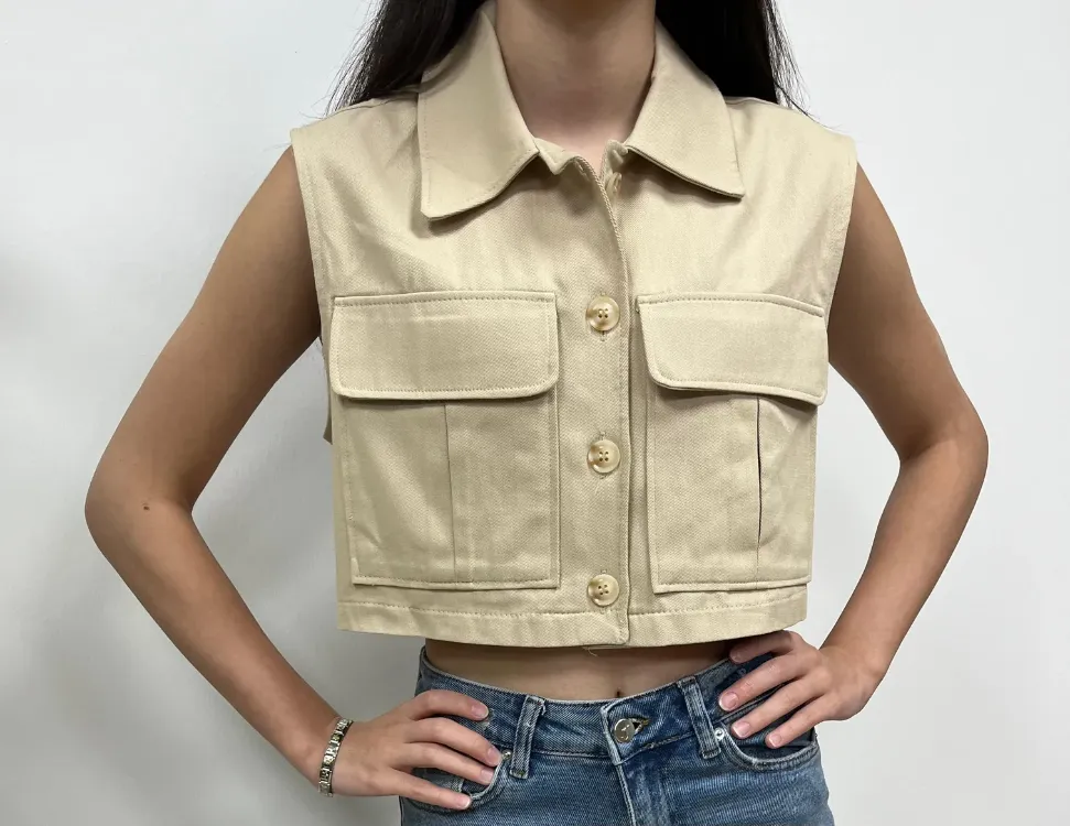 Cepli Crop Yelek - BEJ