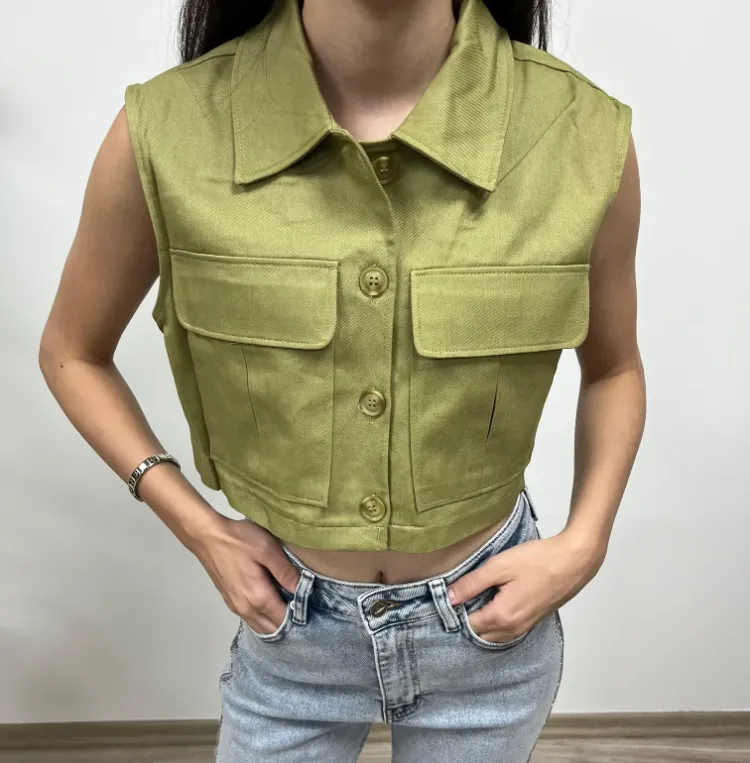 Cepli Crop Yelek - HAKİ