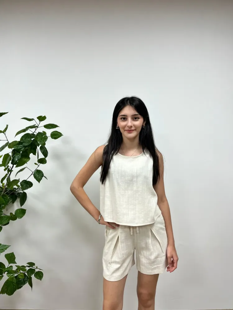 Şort ve Bluz Keten Takım - NATURAL