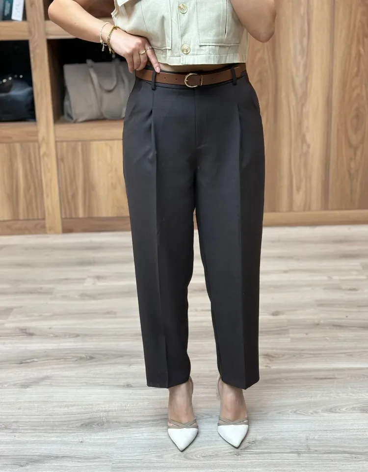 Beli Kemerli Pantolon - KAHVE