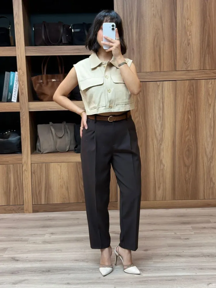 Beli Kemerli Pantolon - KAHVE