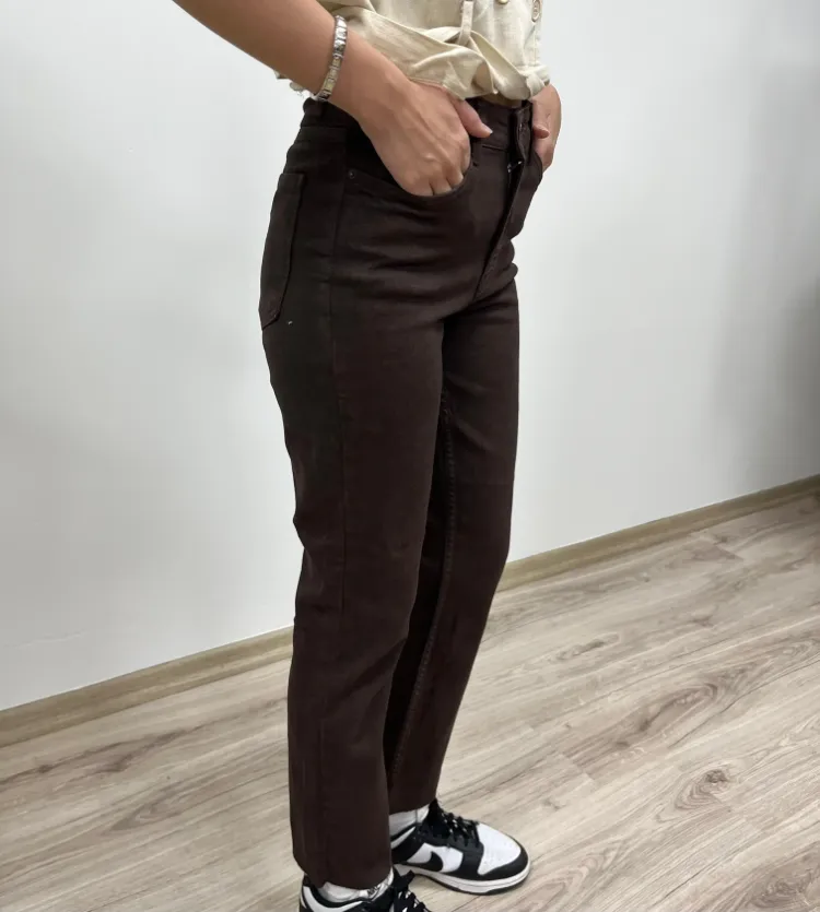 Kahverengi Mom Fit Kot Pantolon