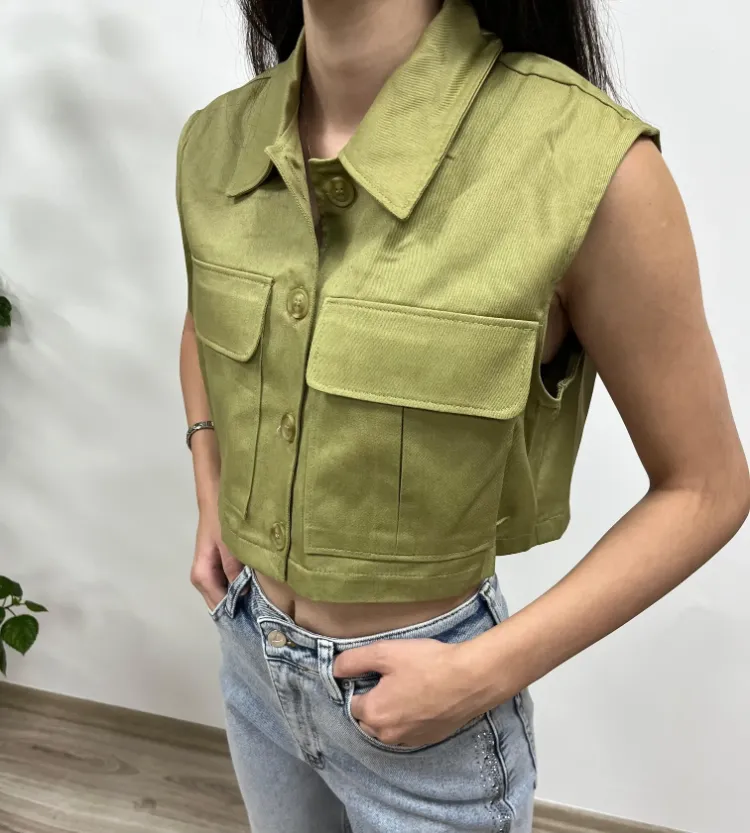 Cepli Crop Yelek - HAKİ