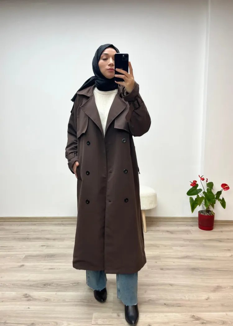 Kahverengi Astarlı Bol Kesim Torino Trençkot