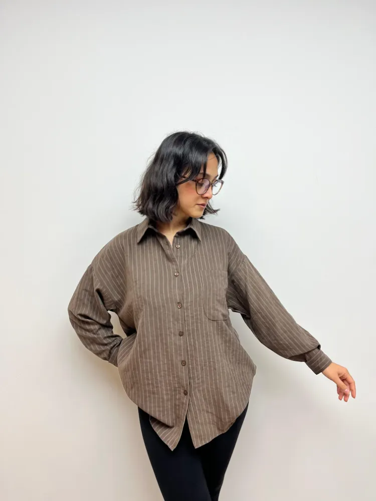 Rahat Kalıp Oversize Gömlek - KAHVERENGİ