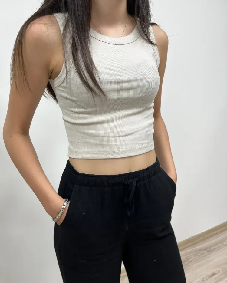 Pamuklu Ribana Crop Atlet - TAŞ