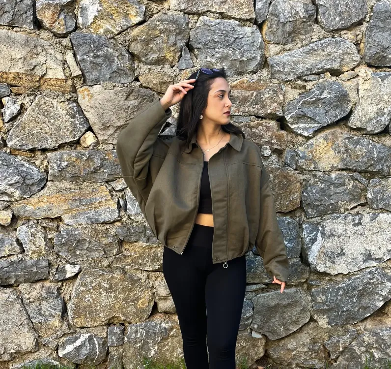 Süet Bomber Ceket - HAKİ
