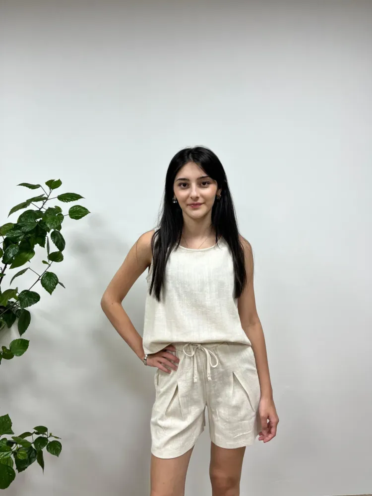 Şort ve Bluz Keten Takım - NATURAL