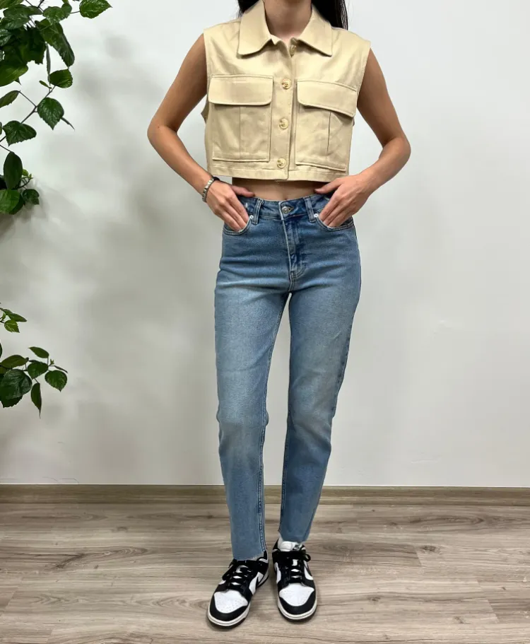 Açık Mavi Mom Fit Kot Pantolon
