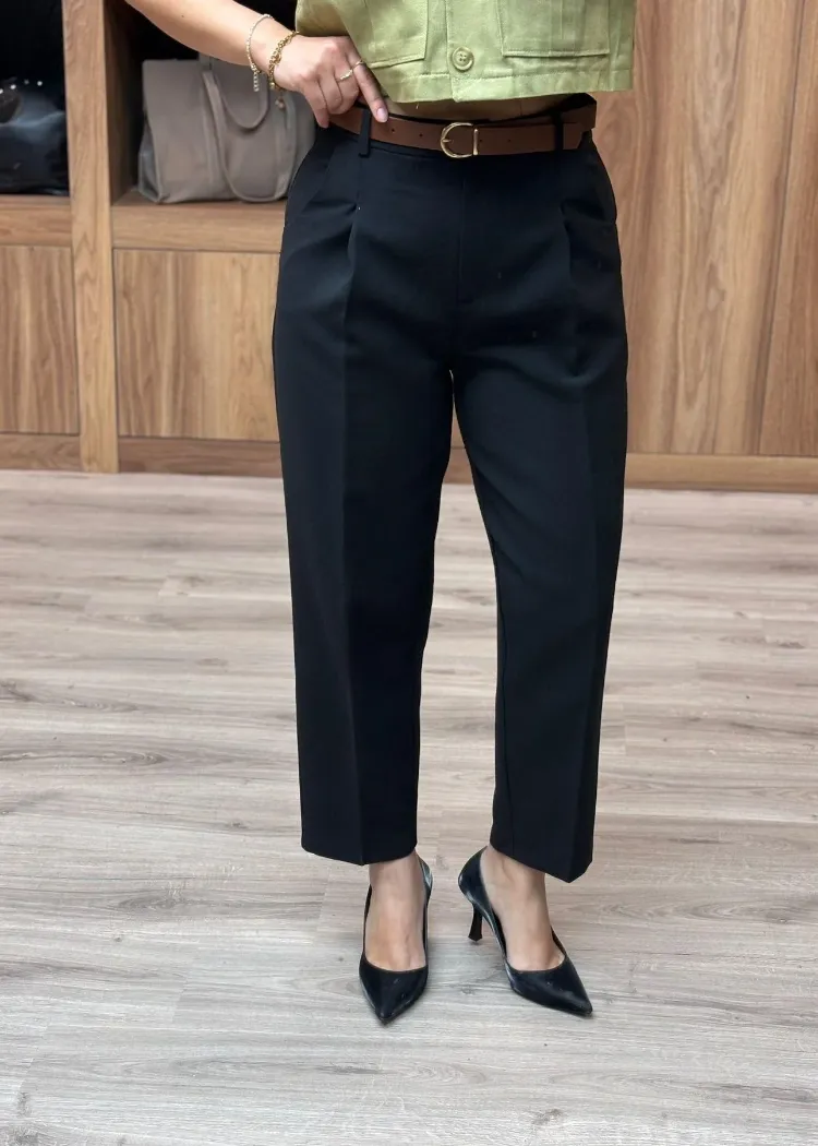 Beli Kemerli Pantolon - SİYAH