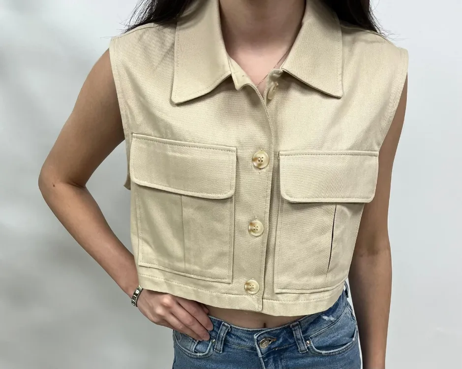 Cepli Crop Yelek - BEJ