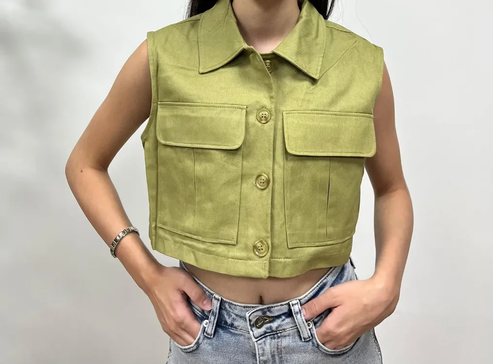 Cepli Crop Yelek - HAKİ