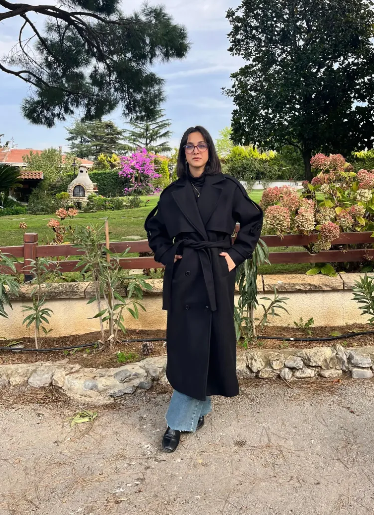 Premium Kaşe Kemerli Uzun Kaban - SİYAH