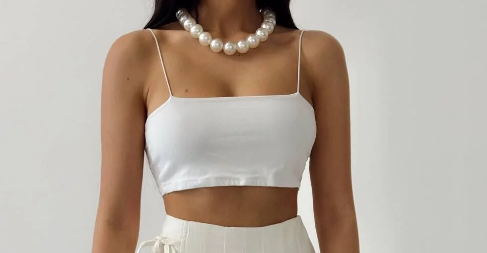 Basic Straplez Crop Top - BEYAZ