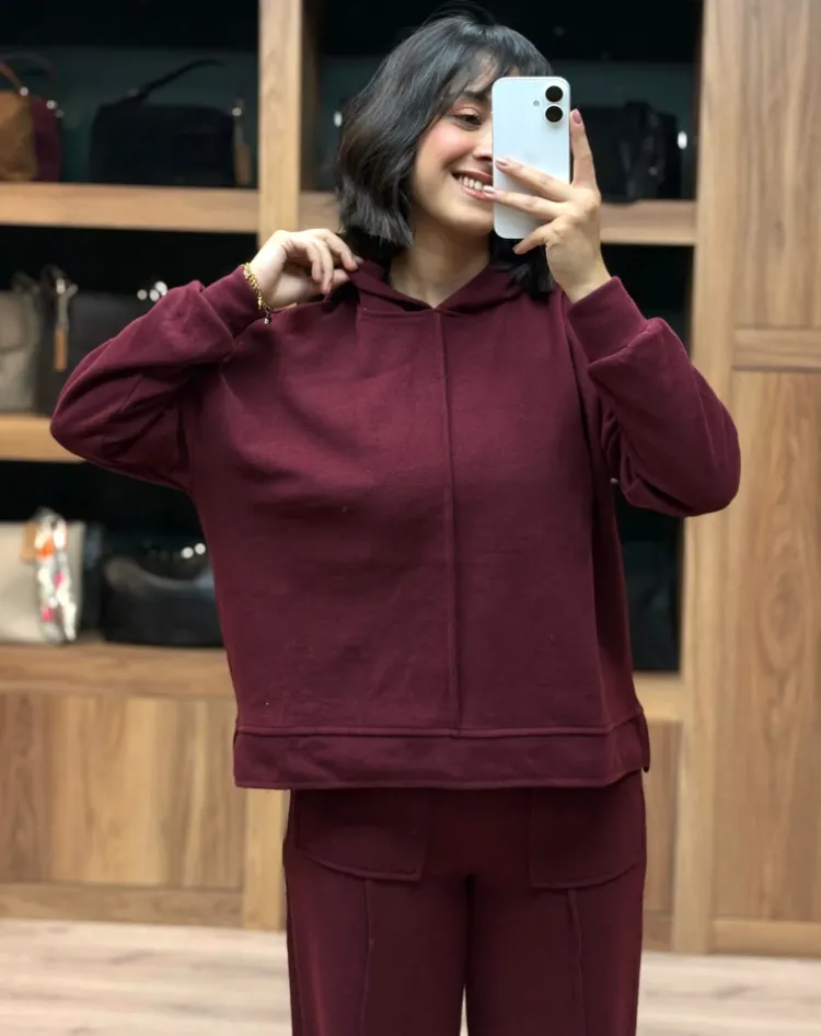 Önü Kısa Arkası Uzun Kapşonlu Pantolonlu Selanik Takım - BORDO