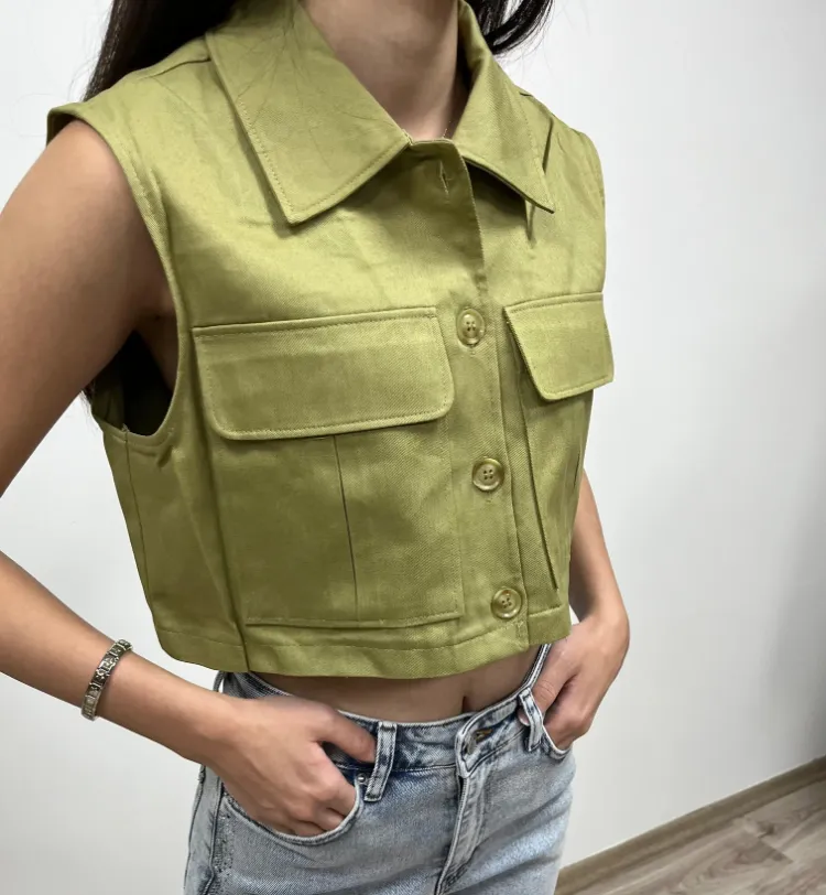 Cepli Crop Yelek - HAKİ