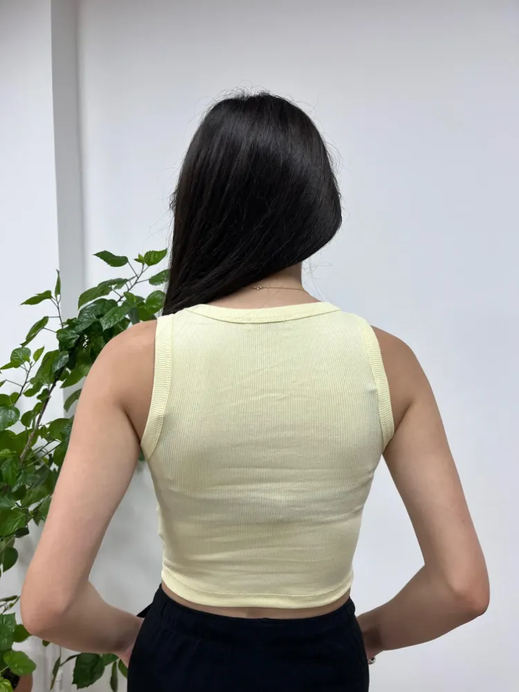 Pamuklu Ribana Crop Atlet - SARI