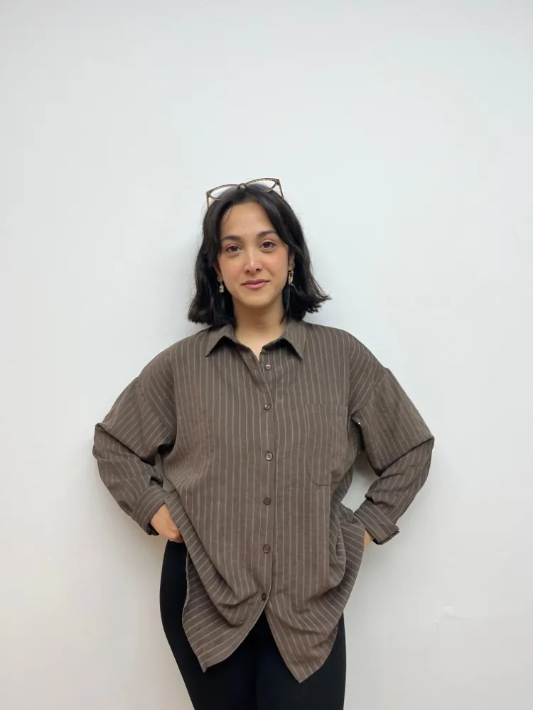 Rahat Kalıp Oversize Gömlek - KAHVERENGİ