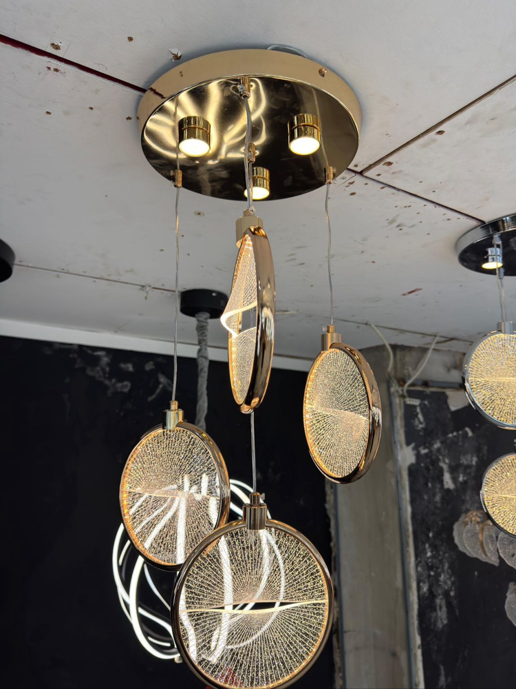 Modern cam efektli 4lü gold avize