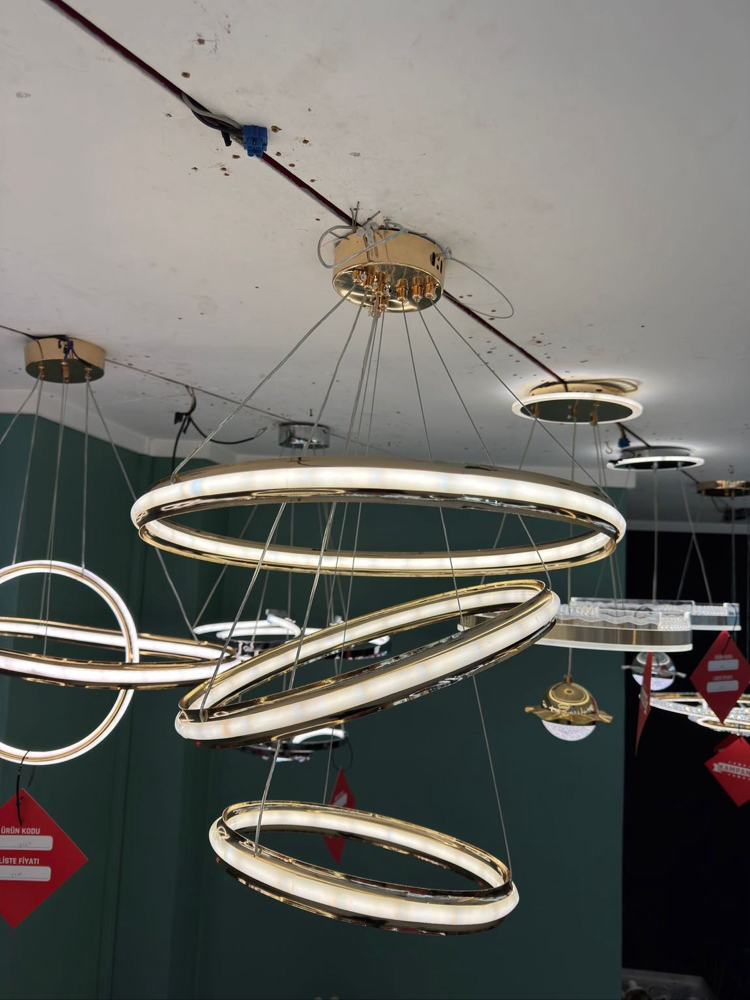 Modern Led 3 Halkalı gold Avize