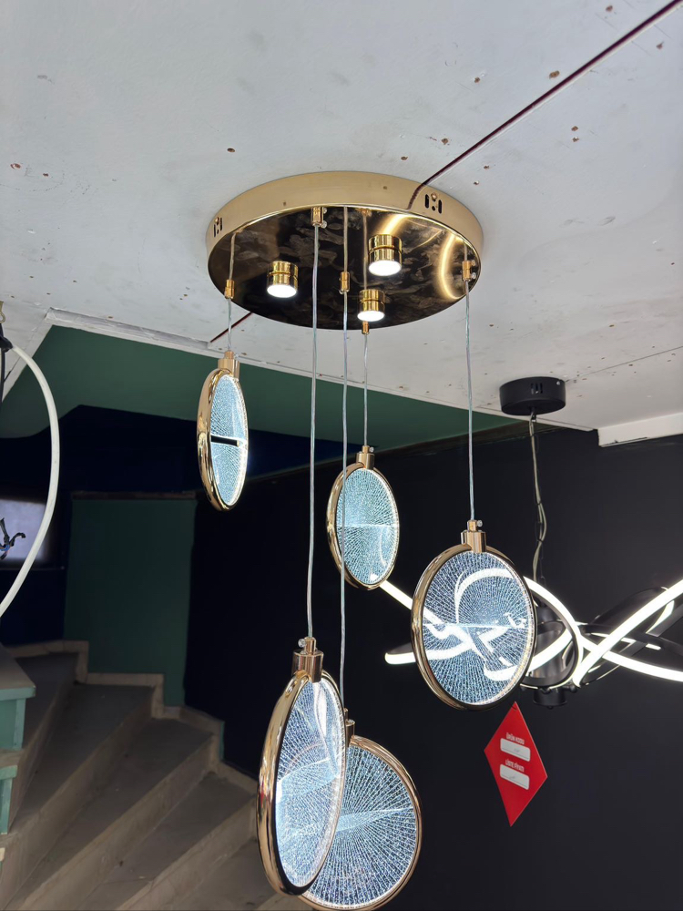Modern cam efektli 5li gold avize