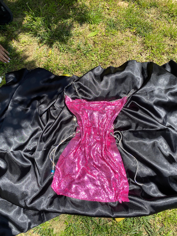 Barbie Işıltısı Taş Detaylı Fuşya Mini Elbise