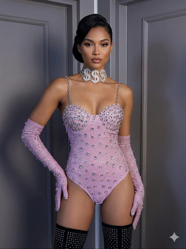 Princess Shine Taşlı Pembe Bodysuit & Eldiven Set
