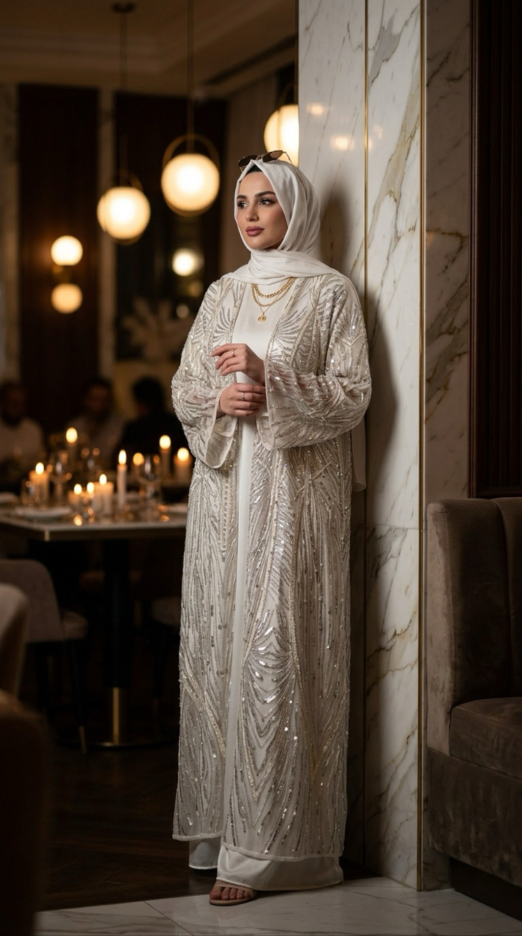 Bej renk abaya ve içlik 