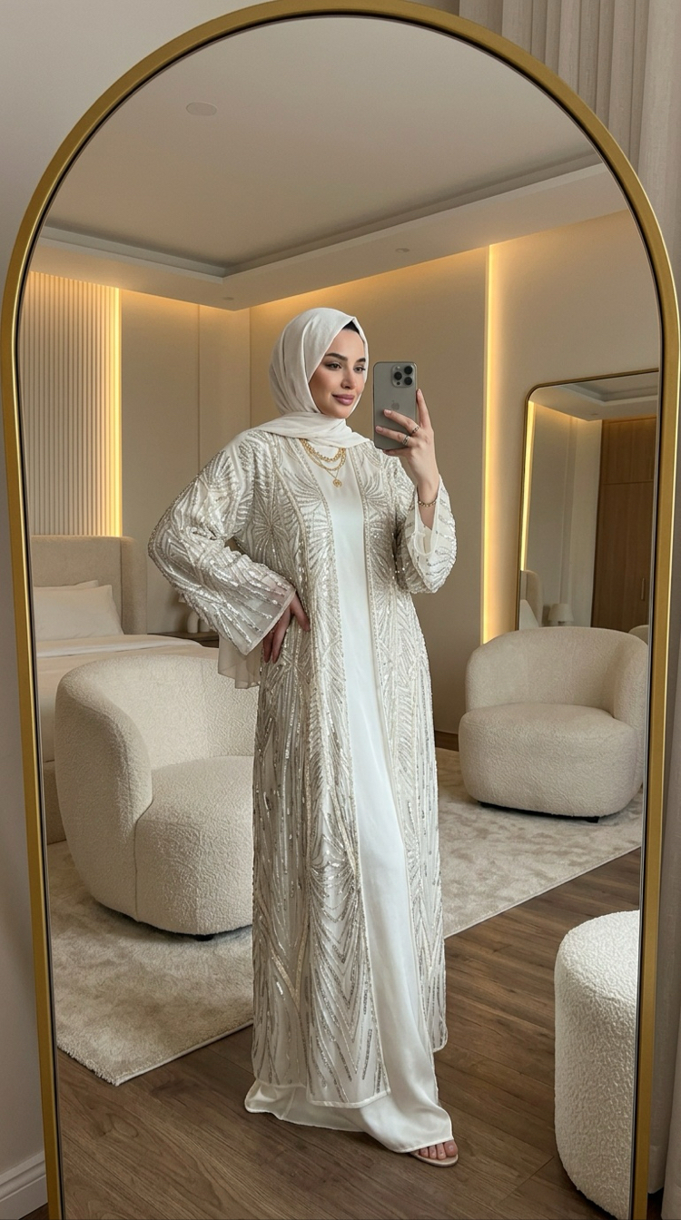 Bej renk abaya ve içlik 