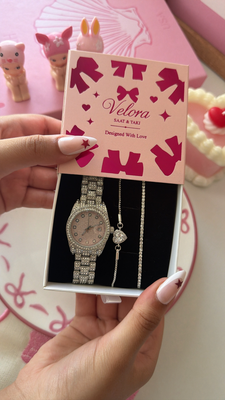 Pembe taşlı set