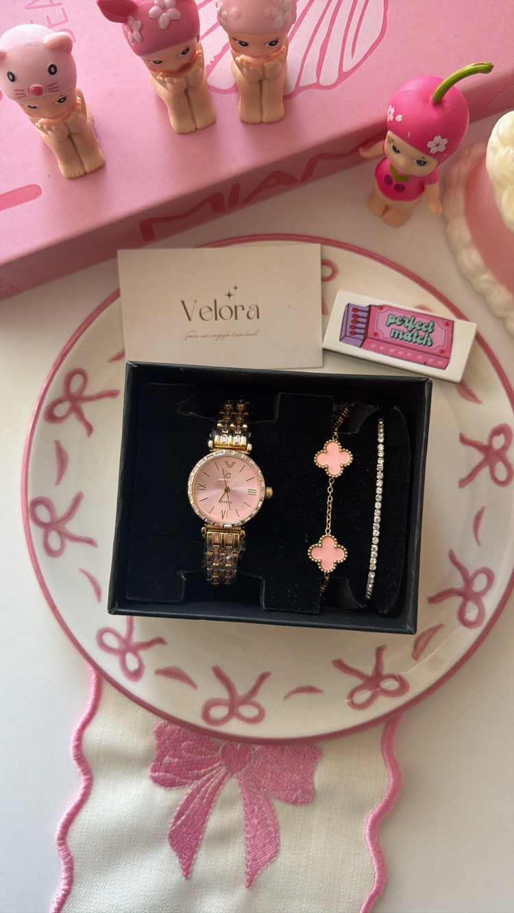 Gold pembe parıltılı set