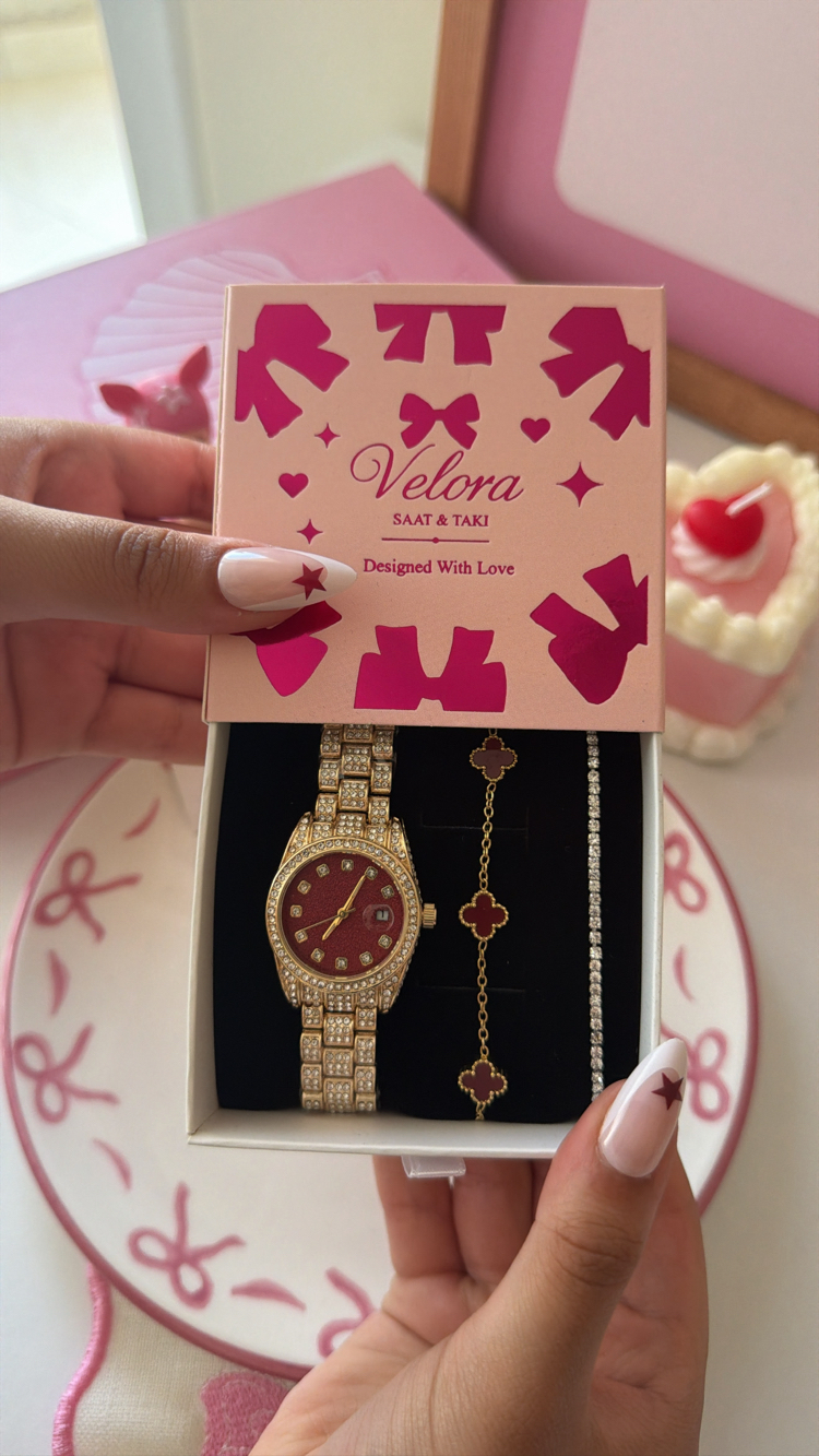 Gold bordo parıltılı set
