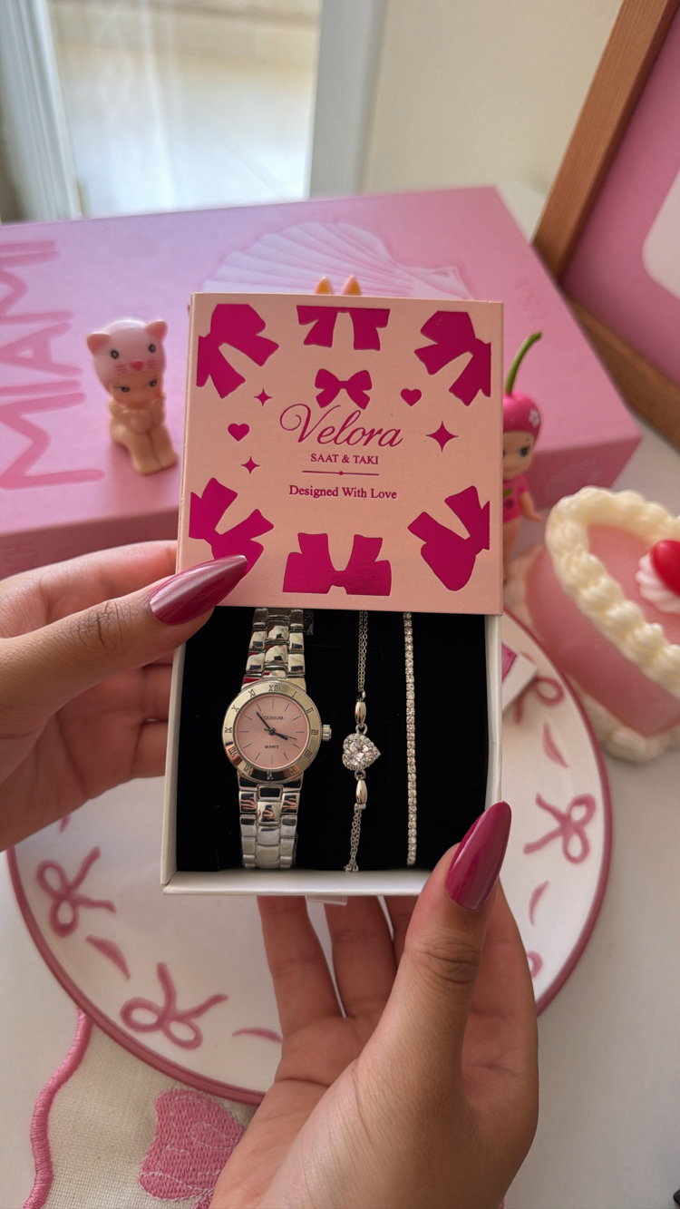 Gümüş pembe set