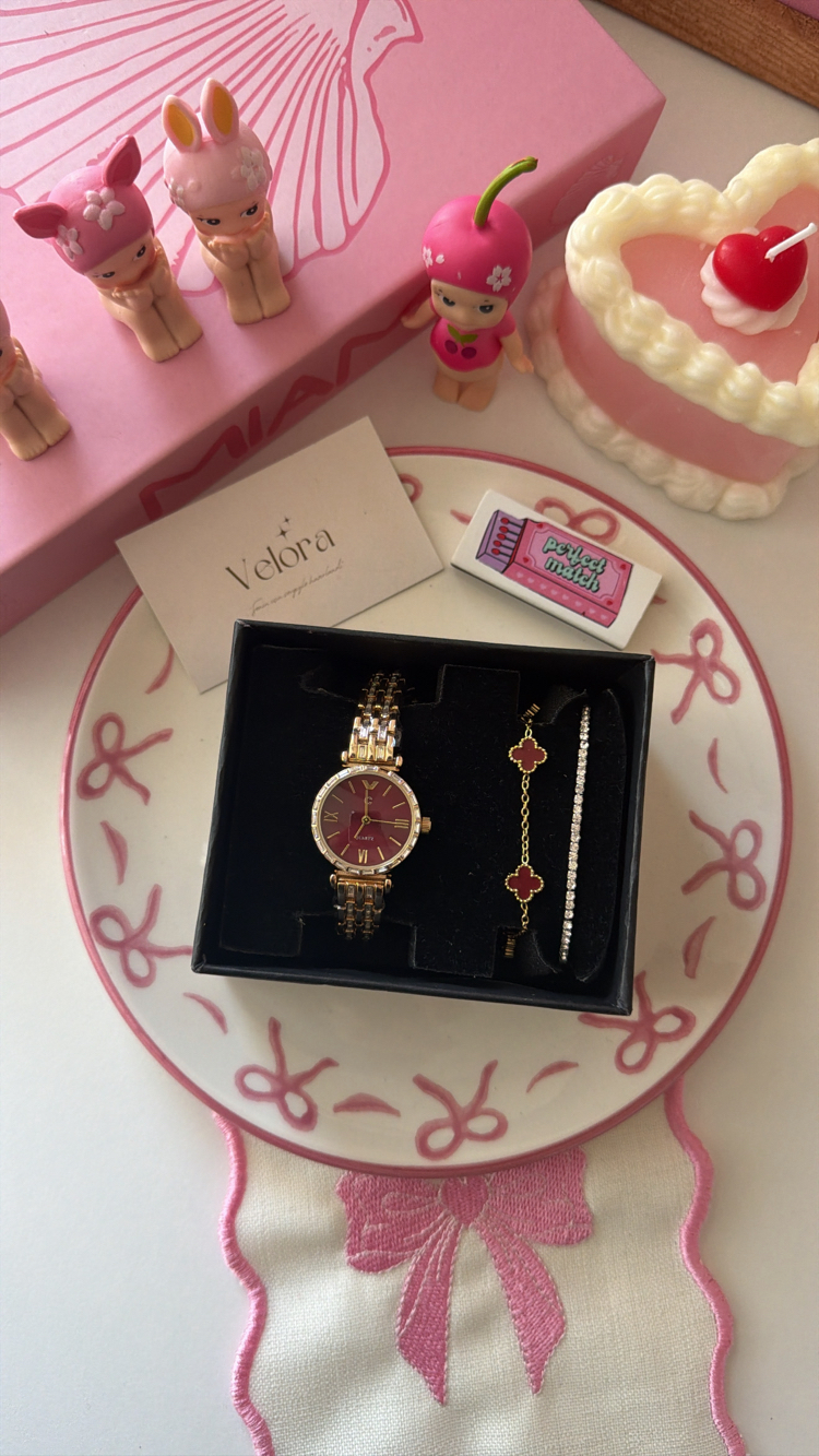 Gold bordo parıltılı set