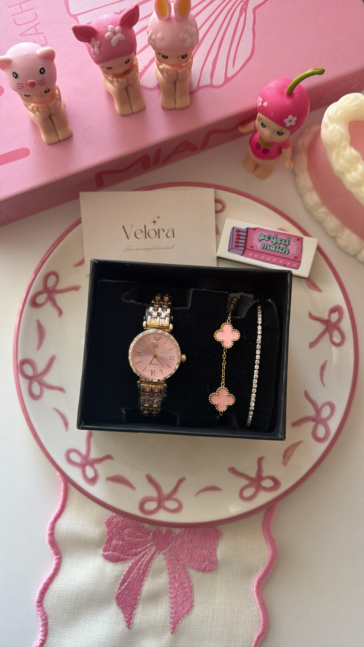 Gold pembe parıltılı set