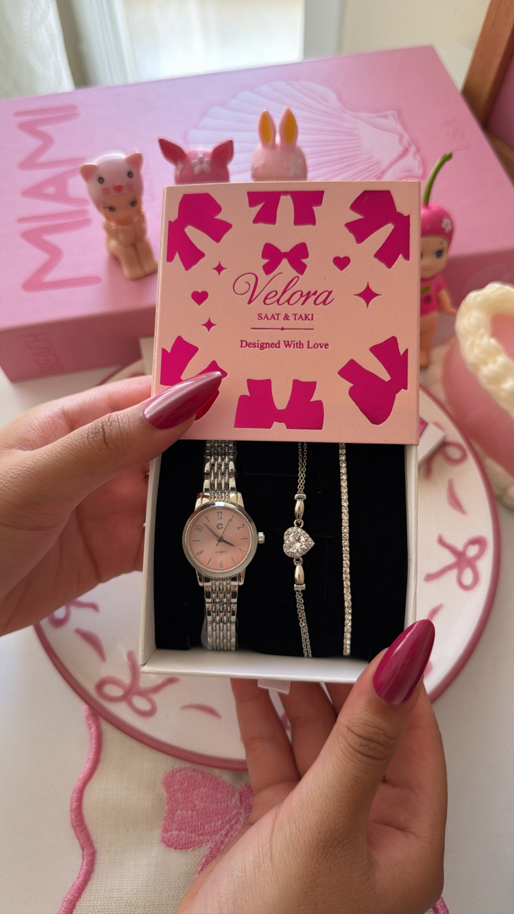 Gümüş pembe clasy set