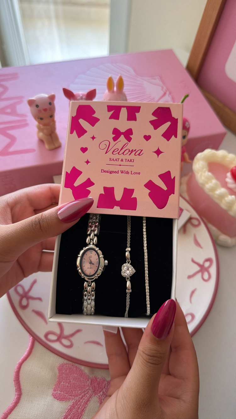 Gümüş pembe luris set