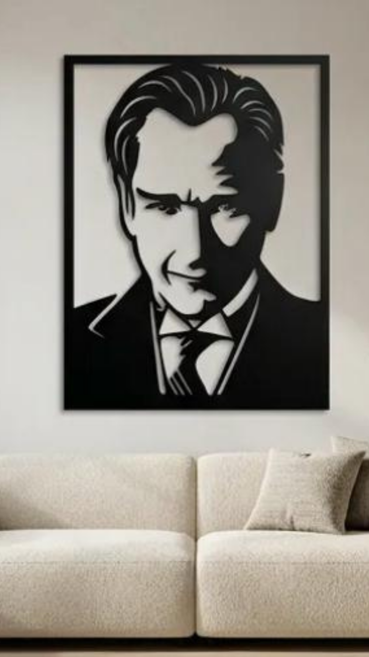 Dekoratif Metal Kesim Atatürk Portre Duvar Tablosu 