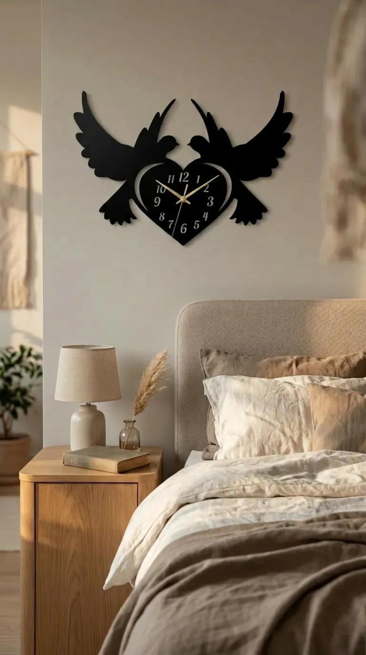 DEKORATİF METAL KALPLİ DUVAR SAATİ 