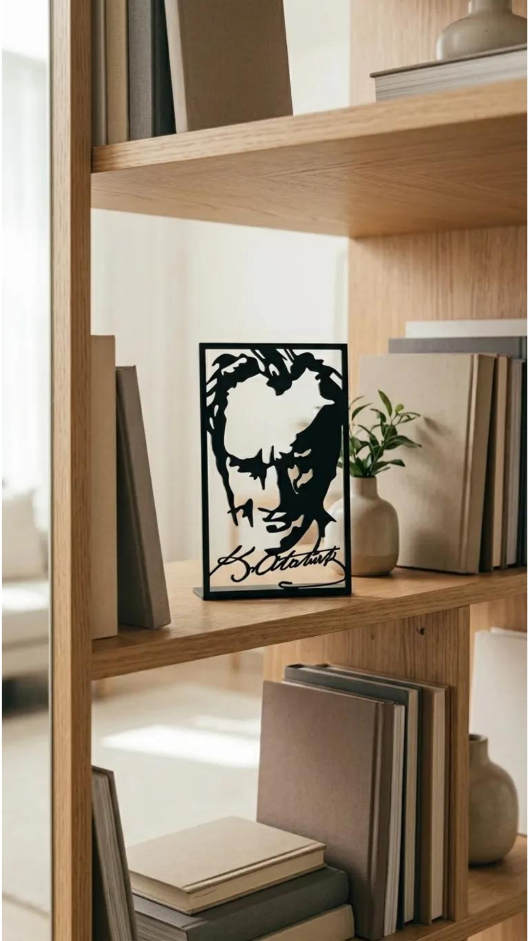 Dekoratif Metal Kesim Atatürk-İmza Portre Duvar Tablosu