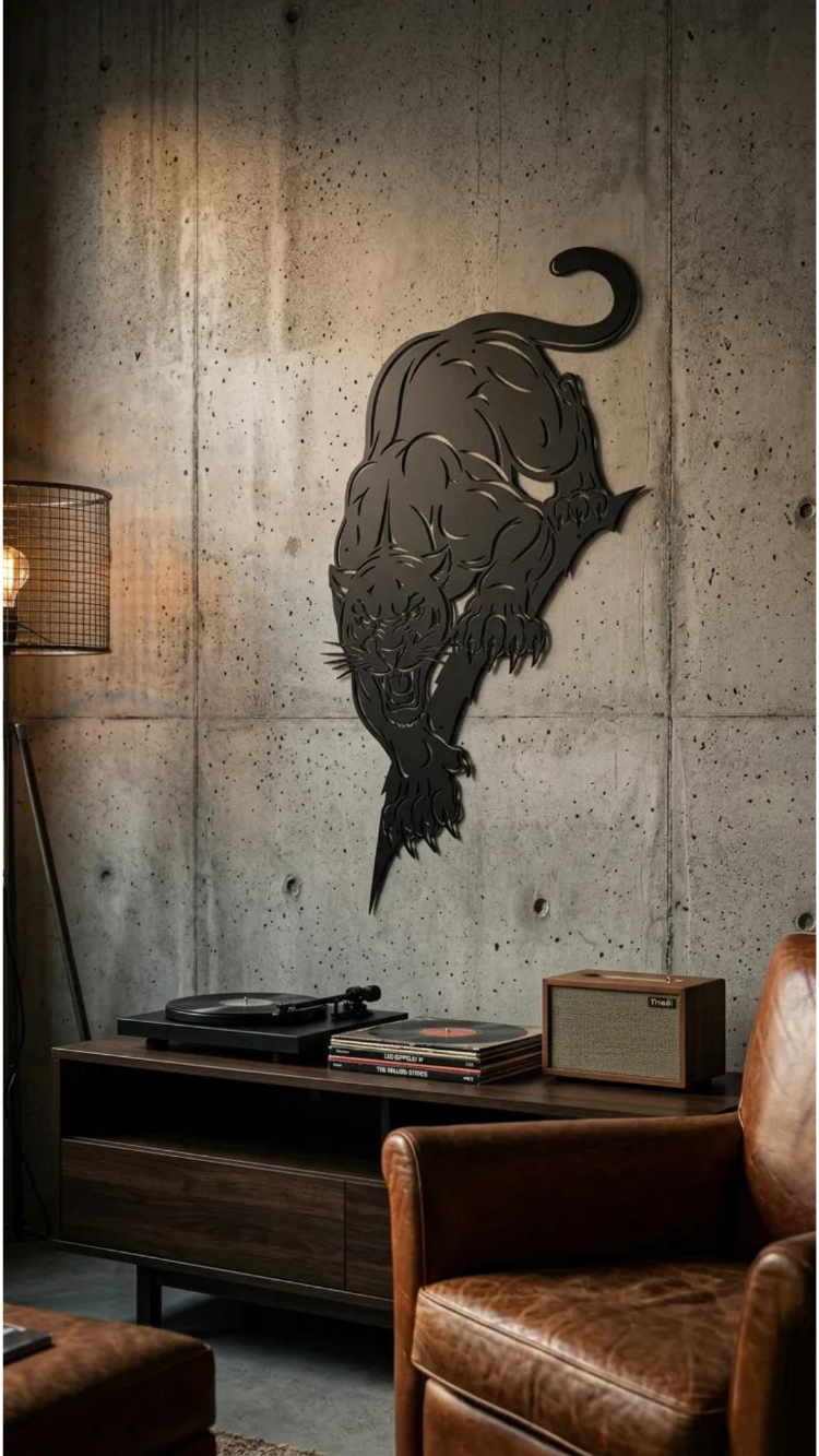 Dekoratif Lazer Kesim Metal Jaguar Duvar Tablo
