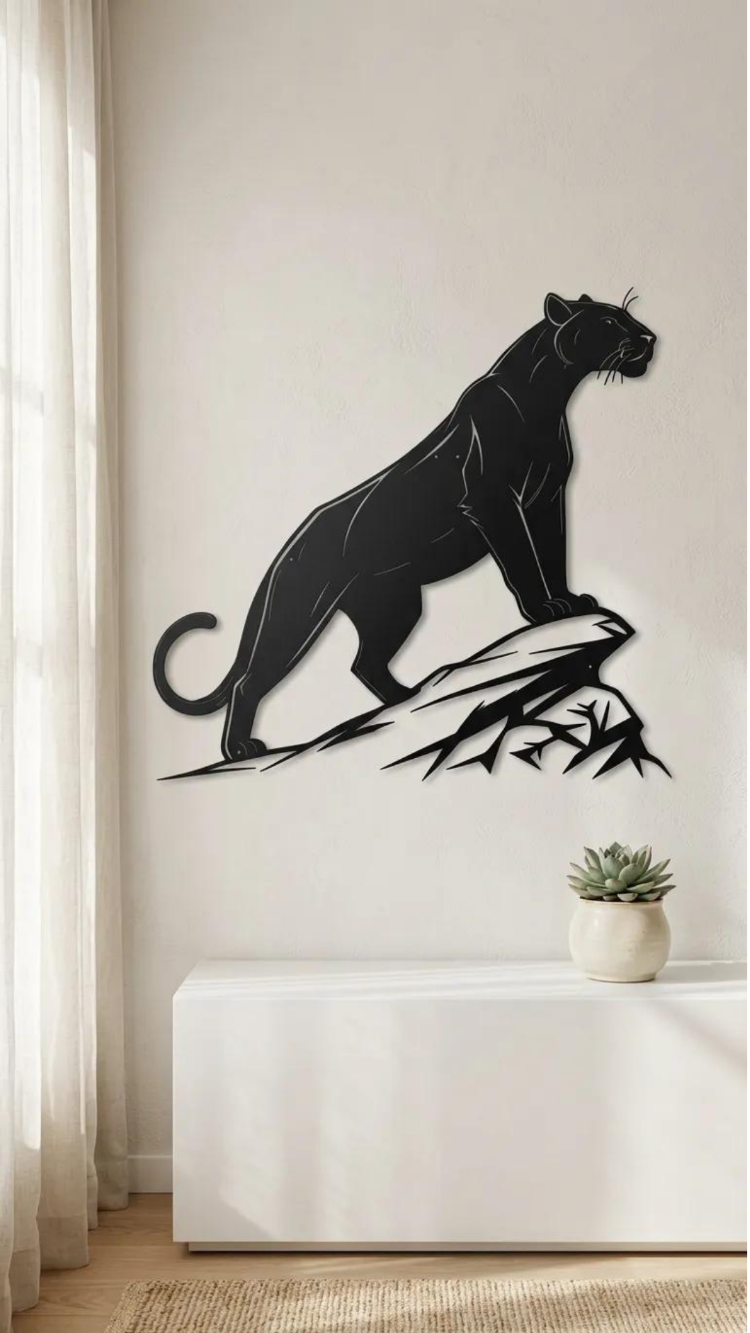 Dekoratif-Lazer Kesim Metal Jaguar Duvar Tablosu