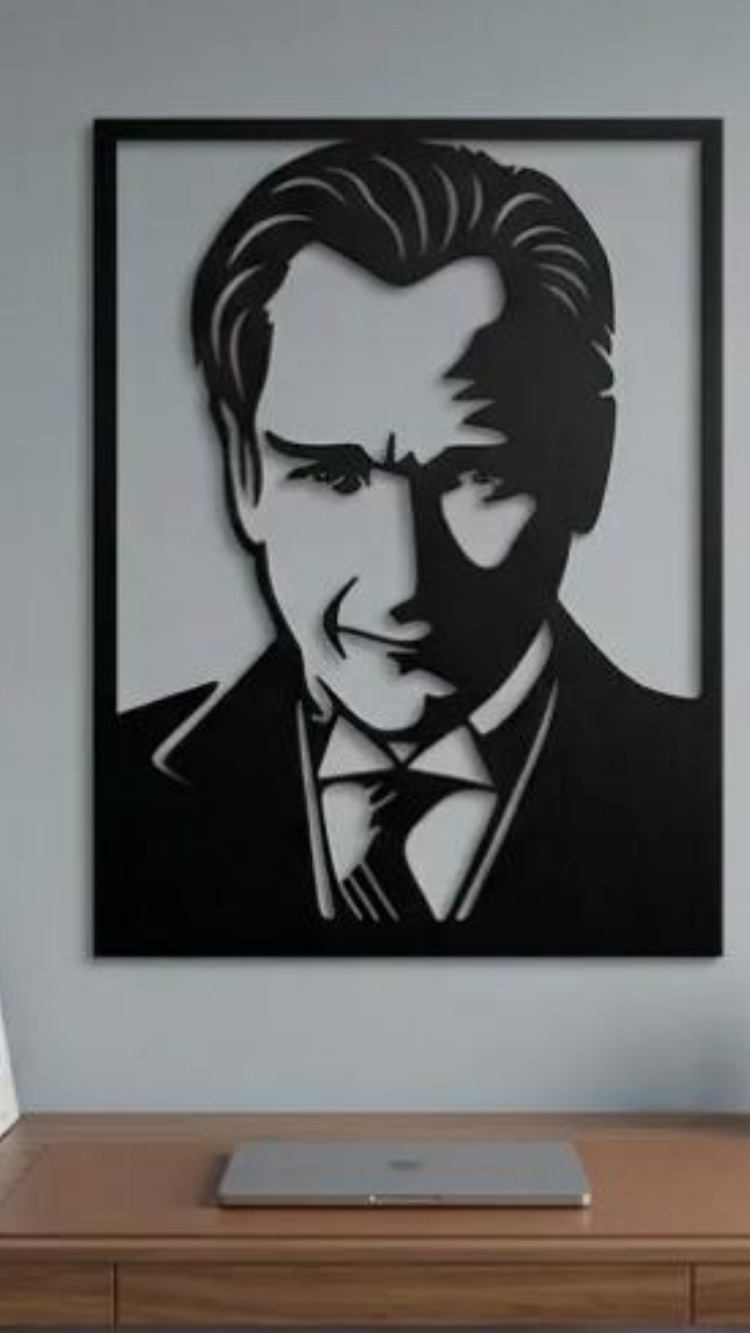 Dekoratif Metal Kesim Atatürk Portre Duvar Tablosu 