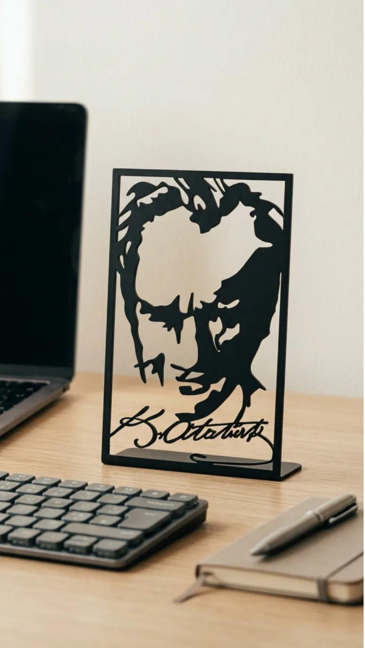 Dekoratif Metal Kesim Atatürk-İmza Portre Duvar Tablosu