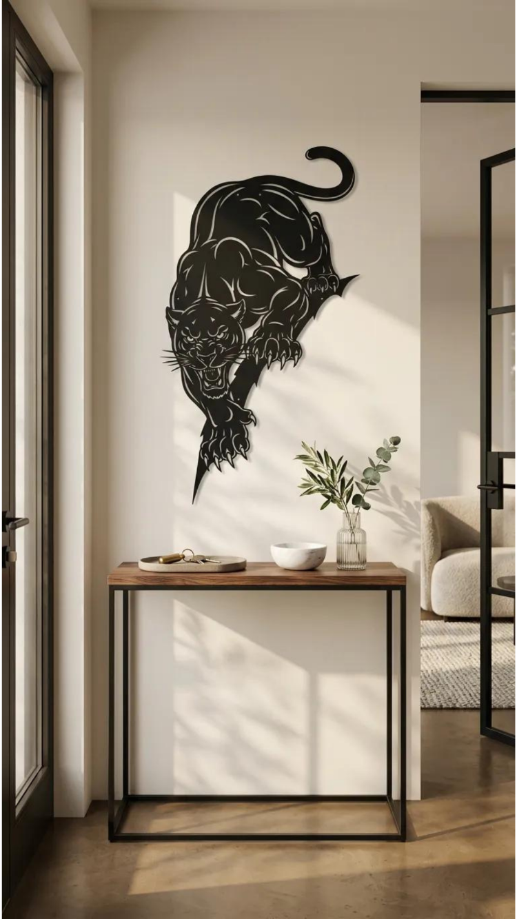 Dekoratif Lazer Kesim Metal Jaguar Duvar Tablo