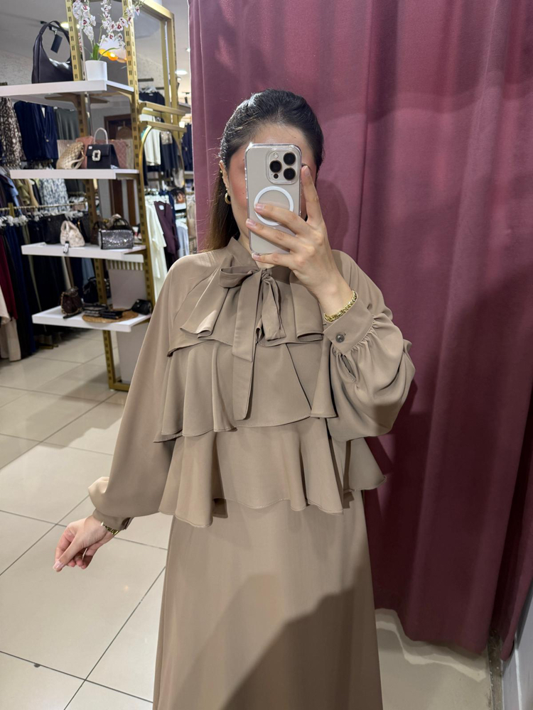 Dubai krep kumaş fırfırlı etek takım