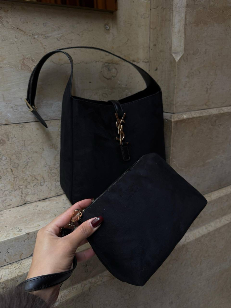 Yves Saint Laurent Süet Çanta - Siyah&Gold