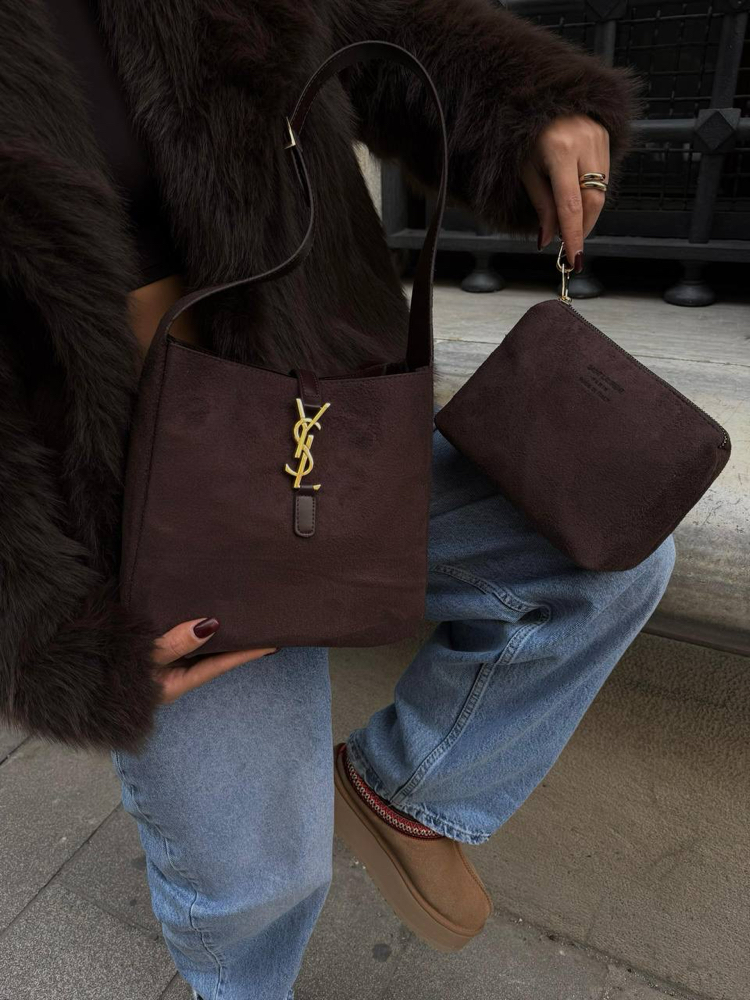 Yves Saint Laurent Süet Çanta - Kahverengi